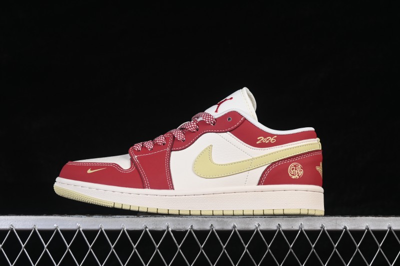 Nike Air Jordan 1 Low Retro Basketball Shoes with Burgundy and Green Color Blocking - MZ9588-849