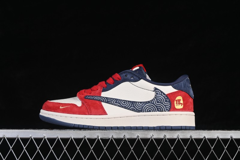 Nike Travis Scott x Fragment Design x Air Jordan 1 Low OG SP Casual Skateboarding Shoes with Reverse Swoosh Design - HG0026-020