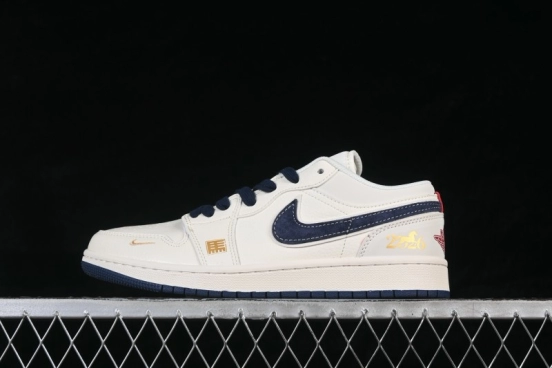Nike Air Jordan 1 Low Retro Basketball Shoes in White and Midnight Navy - JP2026-121