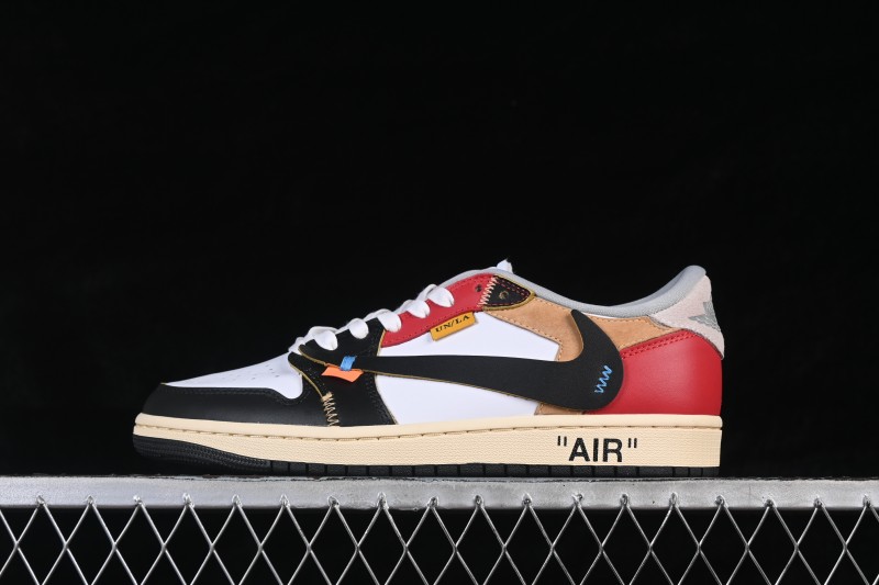 Nike Travis Scott x Air Jordan 1 Low OG Retro Sneakers with Reverse Swoosh Design - XZ6868-005