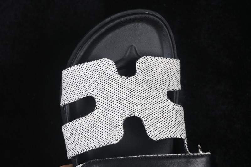 Hermes Chypre Sandals Women Flat Slide Slippers Gray Black - AJE5