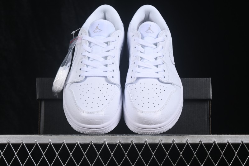 Nike Air Jordan 1 Low Retro Basketball Shoes in All-White Leather - DD9315-110