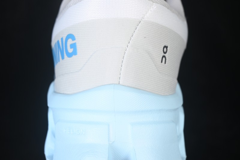 On Cloudmonster 3 Cushioned Running Shoes – White/Light Blue with Black Logo