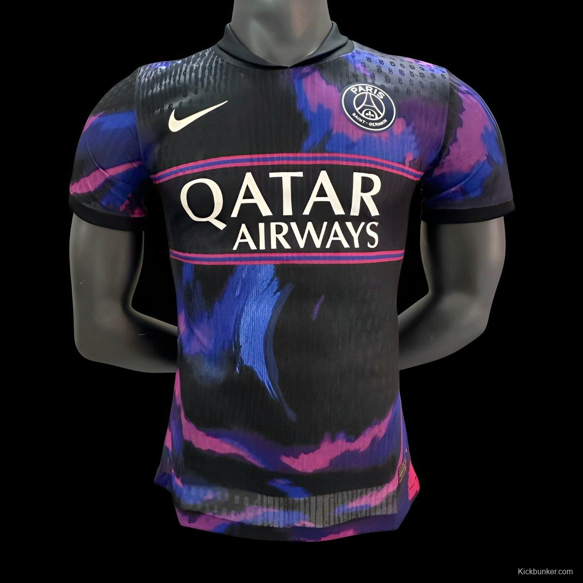 Player Version 25/26 PSG Black with Blue & Pink Abstract Pattern Jersey