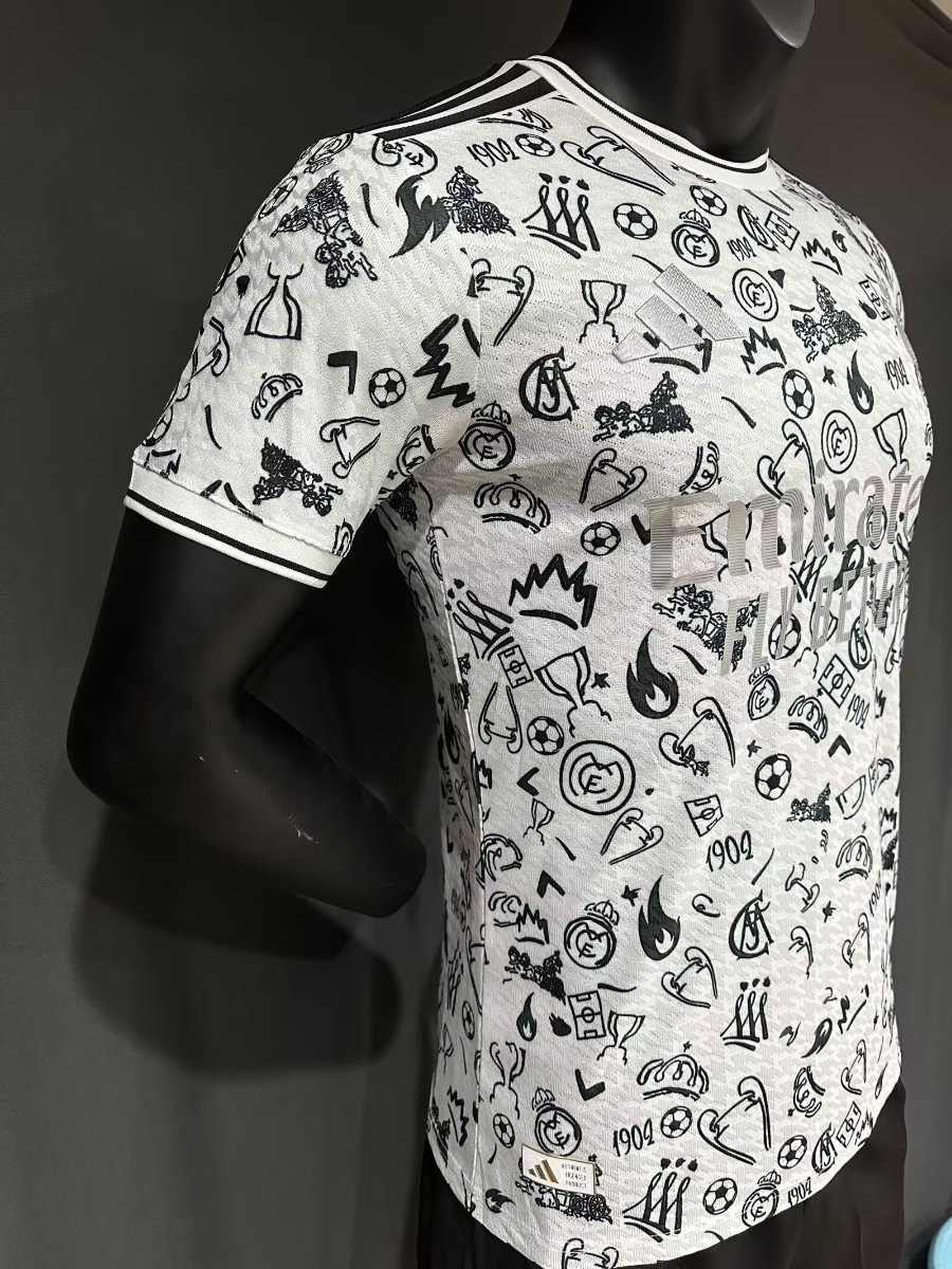 Player Version 25/26 Real Madrid White with Football Icons Pattern Jersey