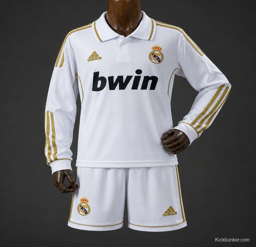 11/12 Kids Real Madrid Home Retro Long-Sleeve Kit Jersey Size 16-28