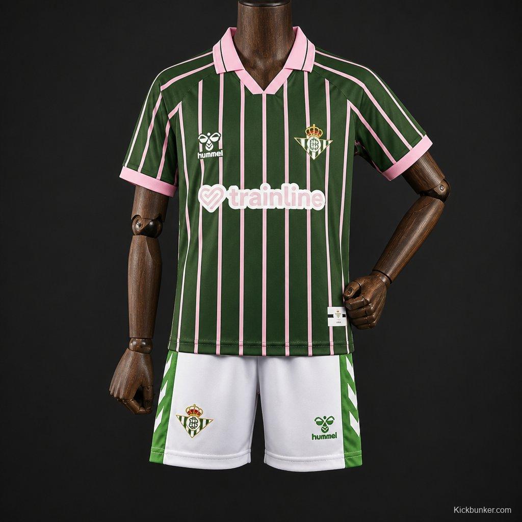 26/27 Kids Real Betis Balompié Dark Forest Green with Pink Pinstripe  Polo Collar Special Edition Jersey