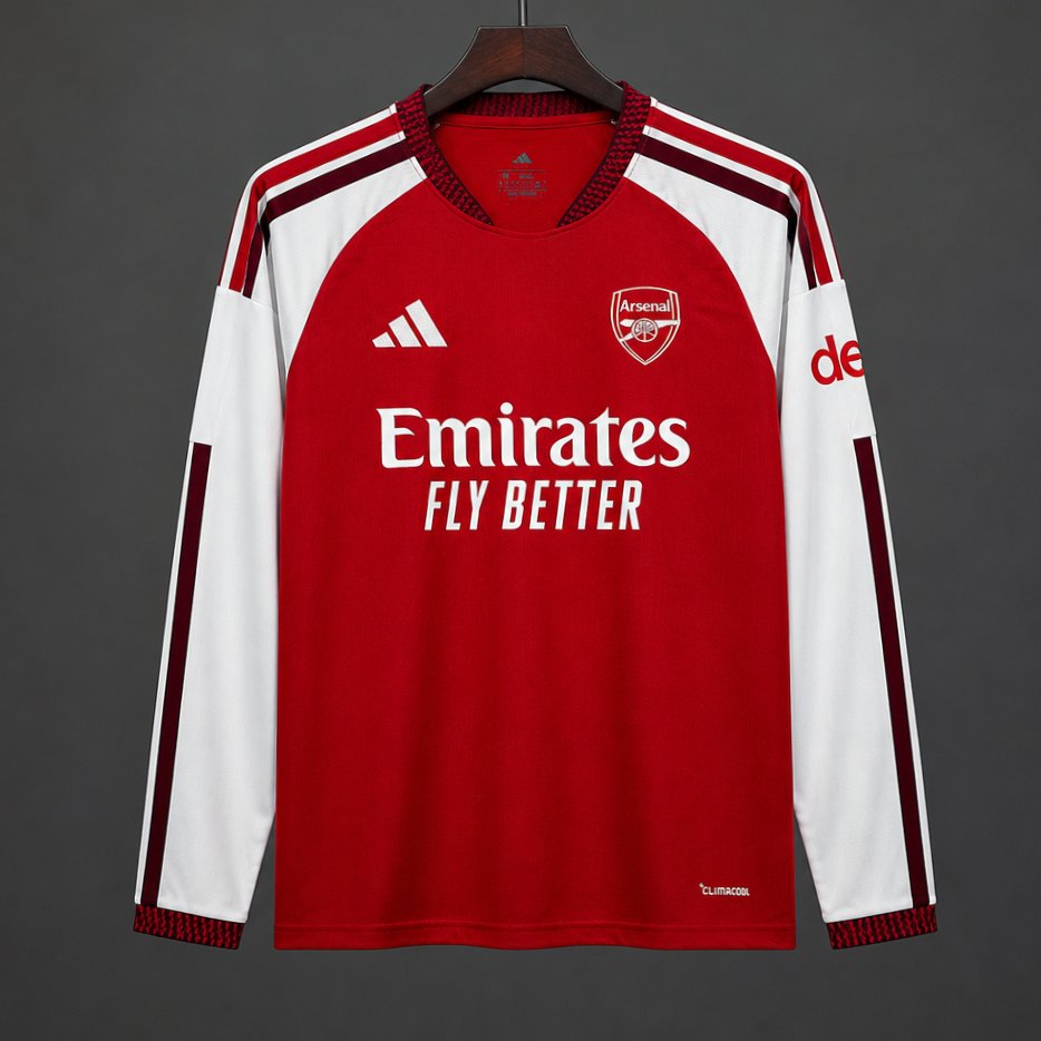 26/27 Arsenal Red with White Long Sleeve Home Jersey