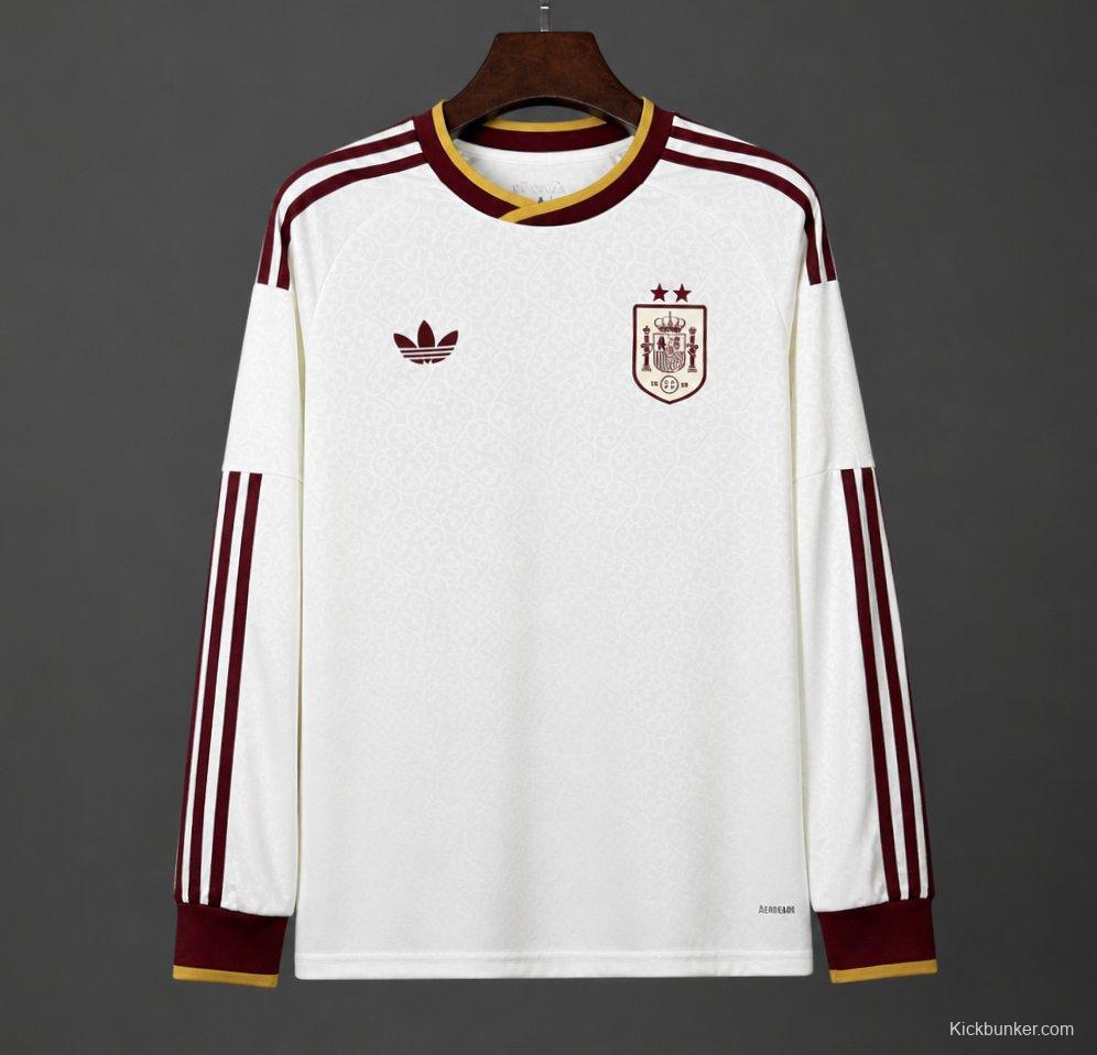 2 Star 2026 Spain Away White Long Sleeve Jersey With Champion Patch