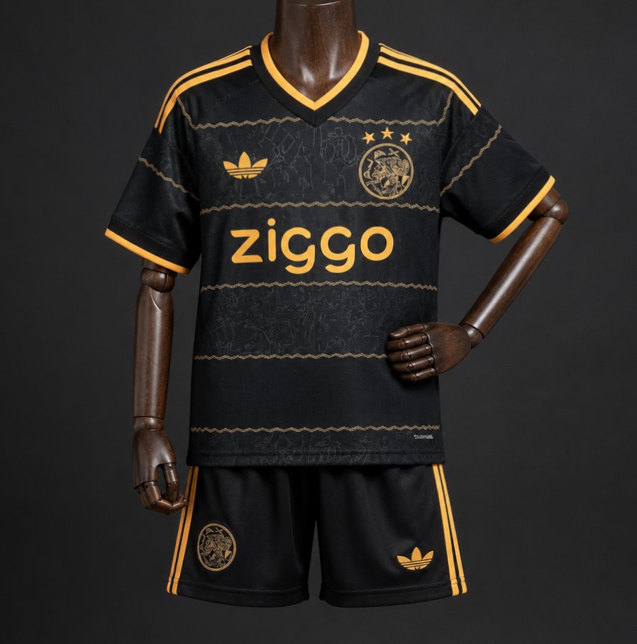 Kids 26/27 Ajax Black & Gold Away Jersey Kit